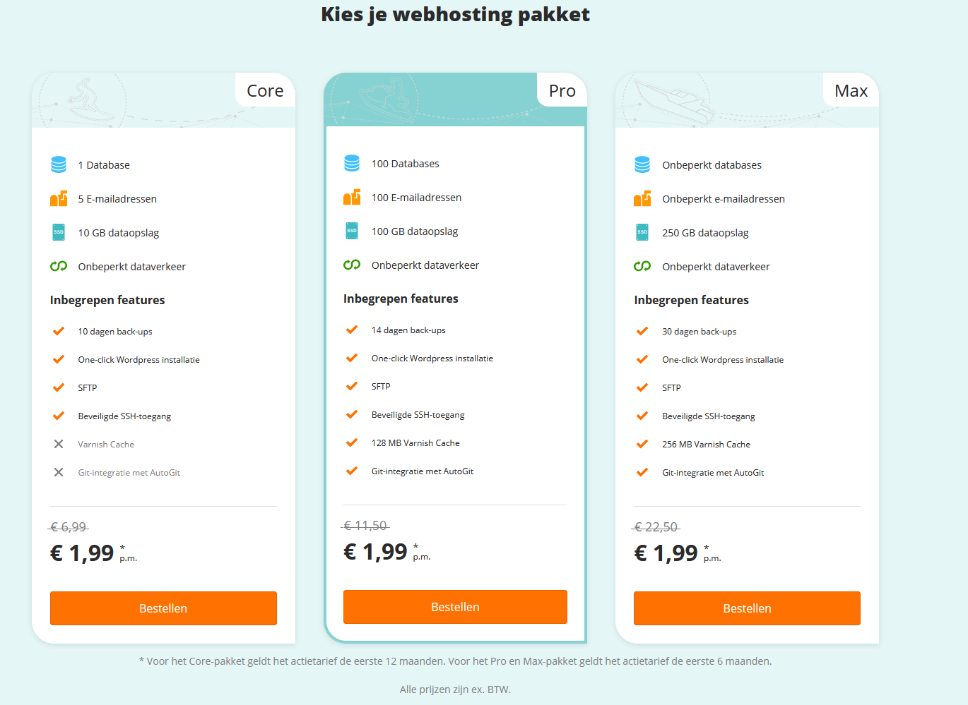 Kies op de webhosting productpagina voor het webhostingpakket