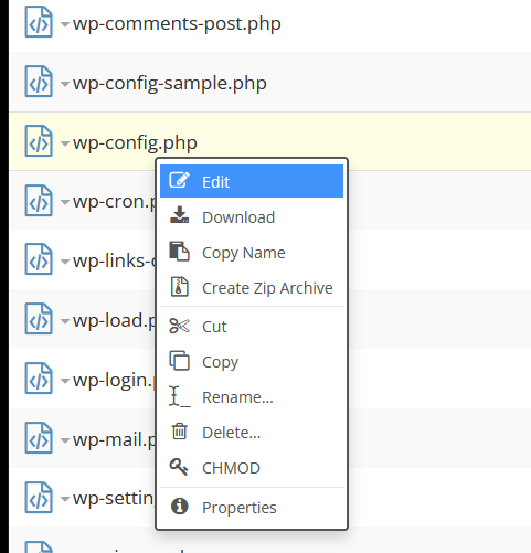 Open the wp-config.php file