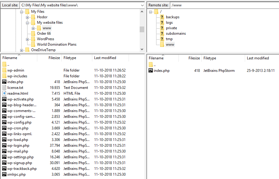 Filezilla file overview