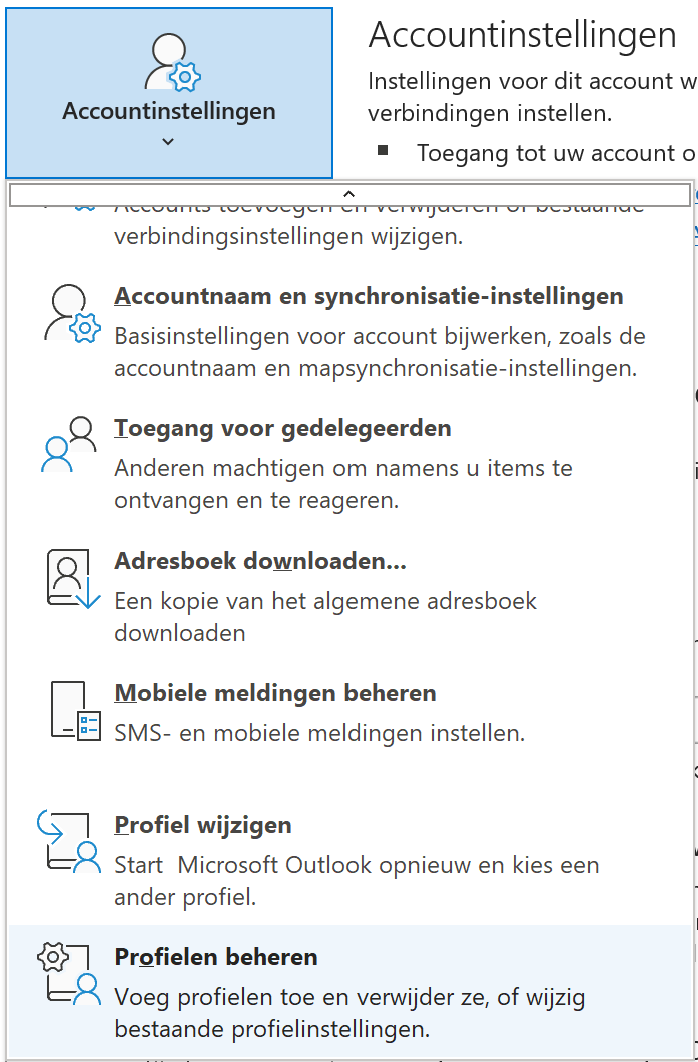 klik op accountinstellingen en vervolgens profielen beheren