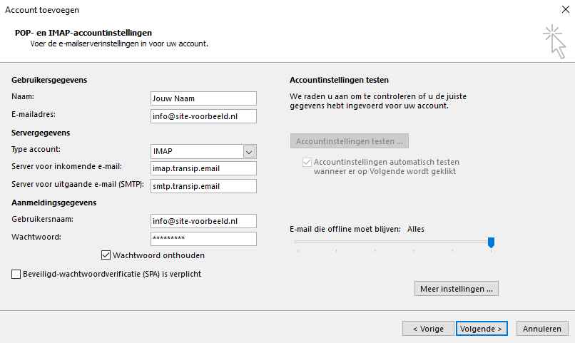 Vul de instellingen in van jouw e-mailadres