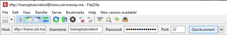 Log in op Filezilla