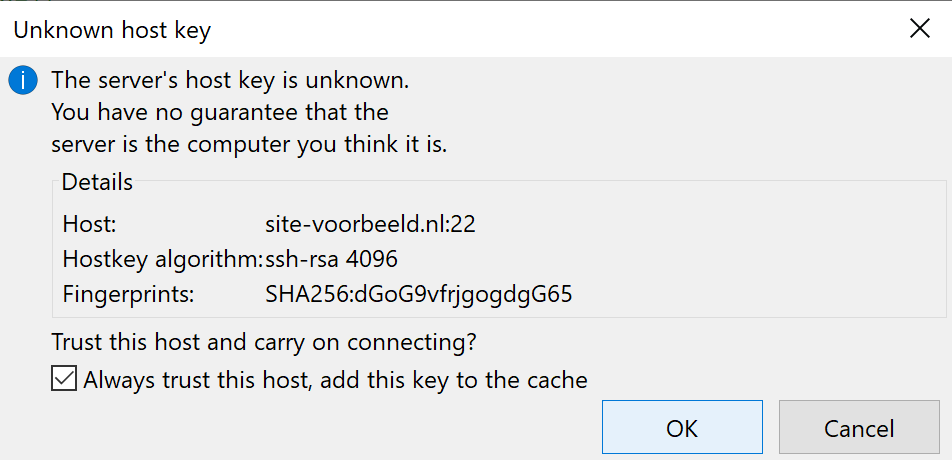 Filezilla unknown host key