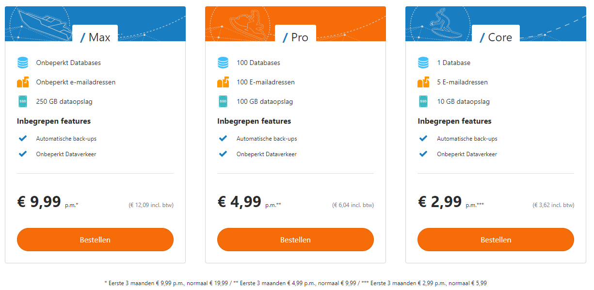 Overzicht webhostingpakketten