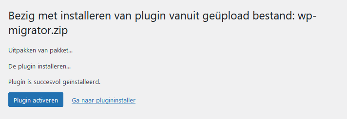 zodra de installatie voltooid is klik op plugin activeren