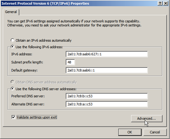 windows 2008 ipv6 properties