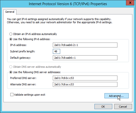 windows 2012 ipv6 properties